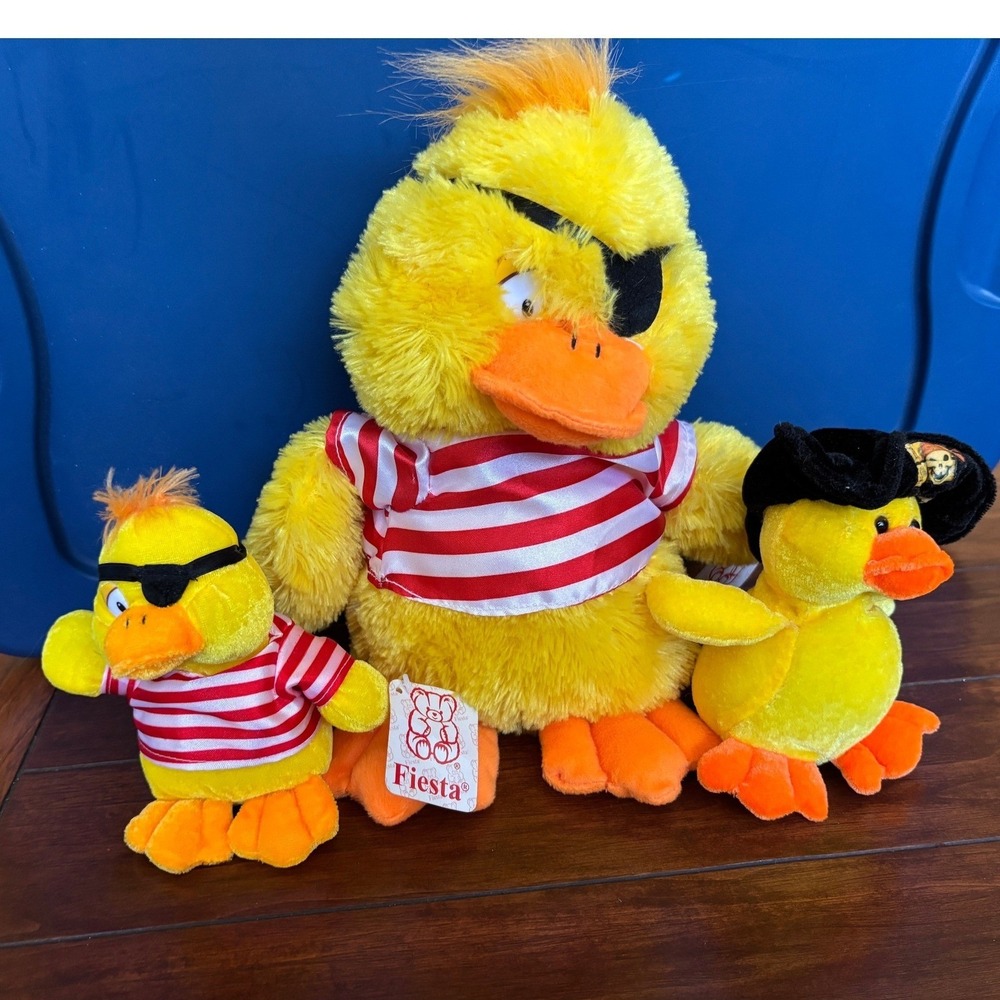 Legoland Pirate Duck Plush Set Yellow Stuffed Animal Eye Patch Hat 3pc Vintage
